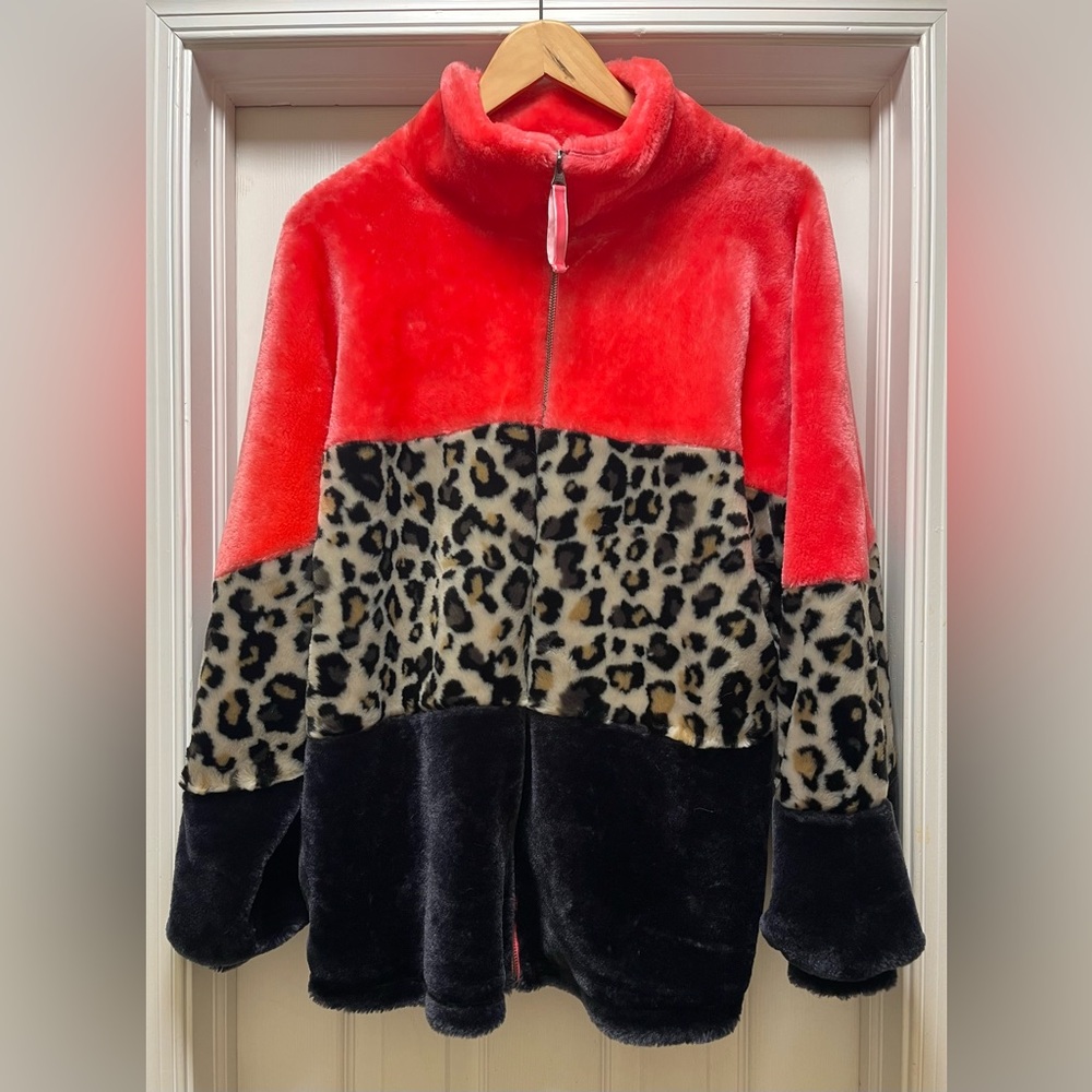 UGG Elaina Faux Fur Colorblock Jacket, Size Medium EXCELLENT CONDITION